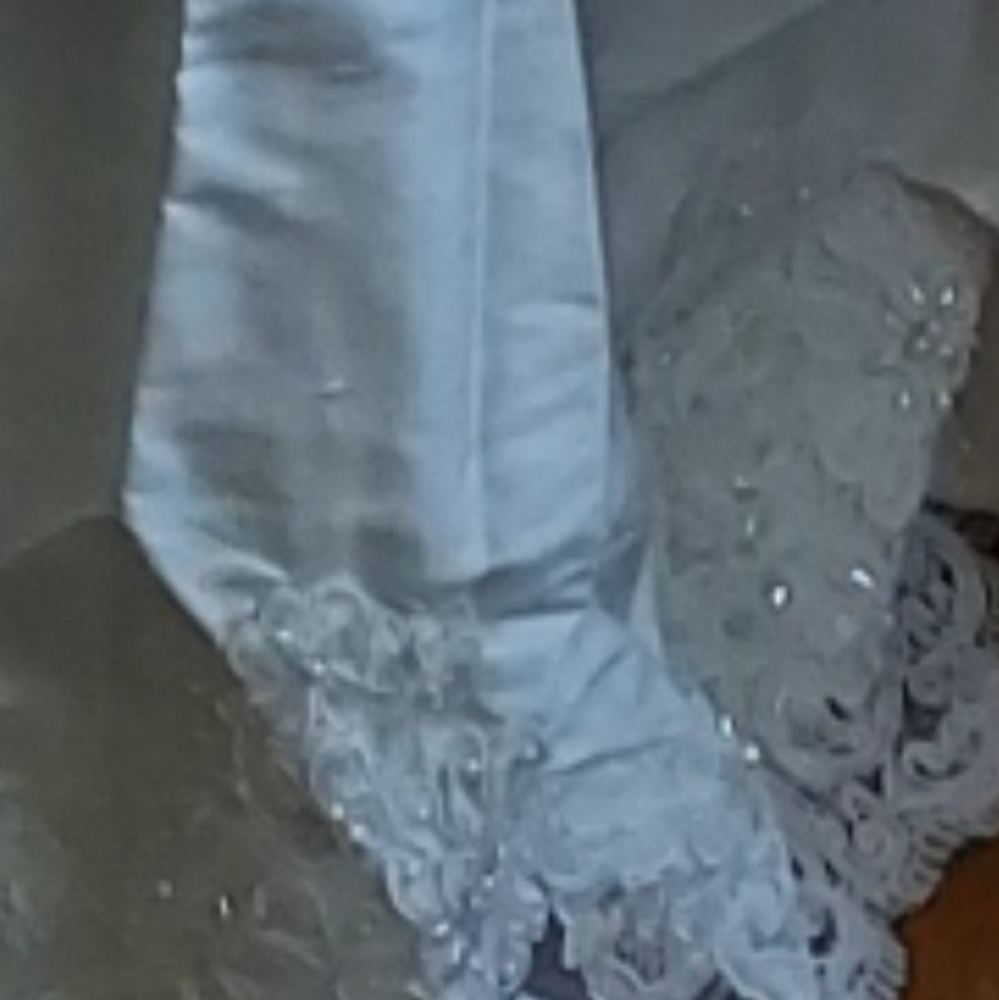 Vintage Michele Vincent Dupioni Silk Wedding Gown with Pearls and Lace - Picture 8 of 16